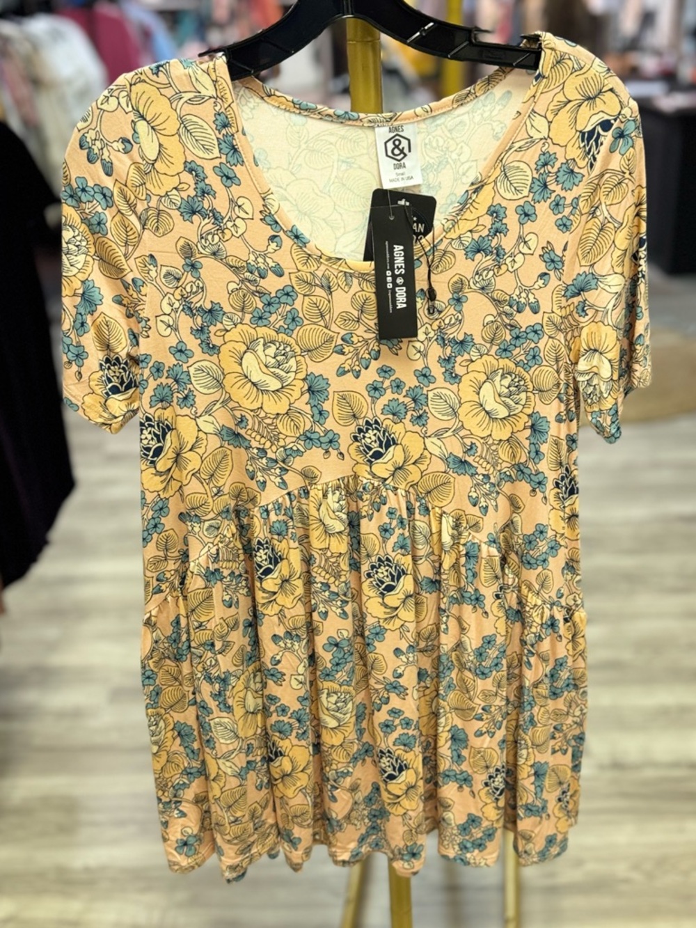 Agnes & Dora Peach Floral Scoop Babydoll‎ Tunic